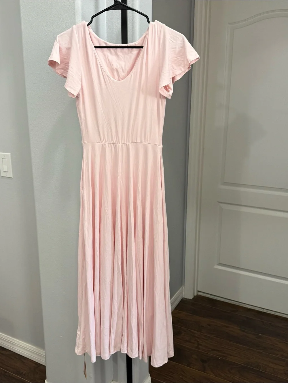 NWT OGL Eco-SkinKiss® Flutter Sleeve New Airy Bra Midi Dress Pink Size Small - Picture 7 of 7